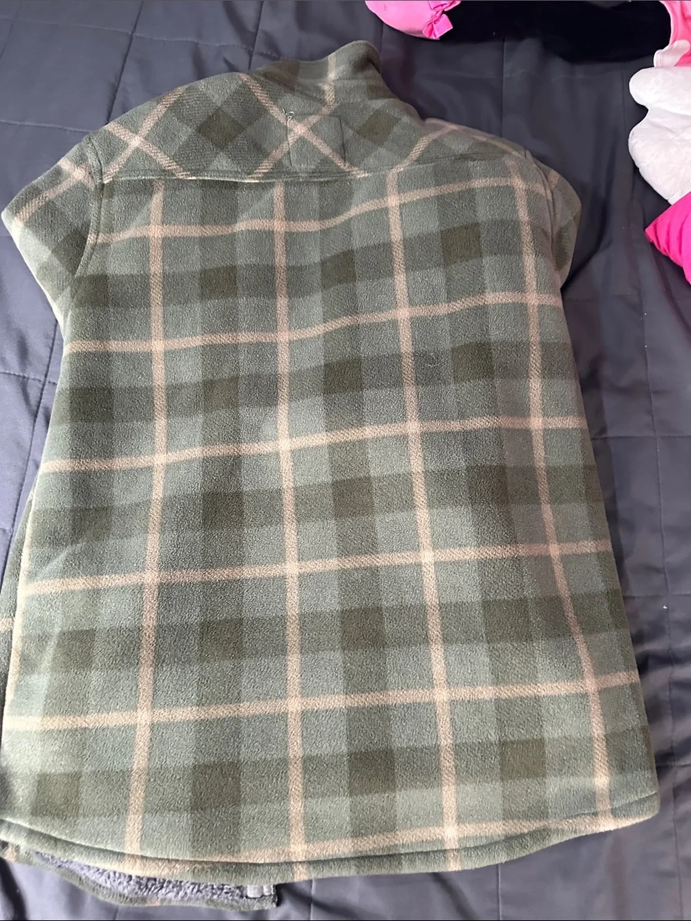 Green Plaid Sherpa-Lined Button-Up Shirt Jacket